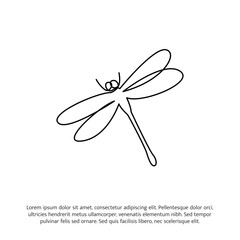 Dragonfly one continuous line drawing. Cute decoration hand drawn elements. Vector illustration of minimalist style on a white background.
