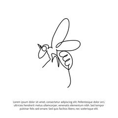 Honey bee one continuous line drawing. Cute decoration hand drawn elements. Vector illustration of minimalistic style on a white background.
