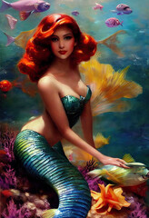 Fototapeta na wymiar beautiful fairy mermaid under the ocean