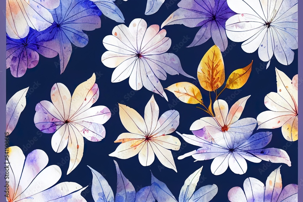 Sticker flower watercolor art background 2d illustration. wallpaper design with floral paint brush line art.