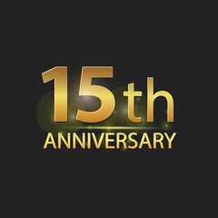Gold 15th year anniversary celebration elegant logo