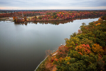 Fototapeta na wymiar Aerial Drone Autumn Sunrise in Mercer New Jersey
