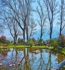 The small pond in Camellia Park, Locarno, Switzerland