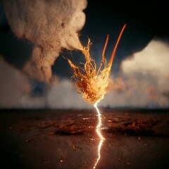 AI-generated digital art of an illuminated lightning explosion with gray smoke on a dark background