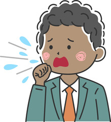 咳をする、黒人ビジネスマンのイラスト