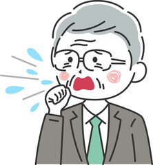 咳をする、年配ビジネスマンのイラスト
