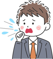 咳をする、若いビジネスマンのイラスト