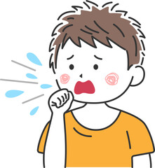 咳をする、私服の若い男性のイラスト