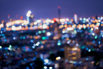 Abstract Lighting bokeh background with cityscape view on rooftop place , Background or backdroup...