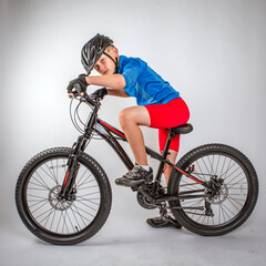 Youth Child Boy Cyclist Standing with Bike