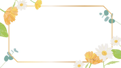 ナチュラルでボタニカルな花のフレーム背景(4：3)