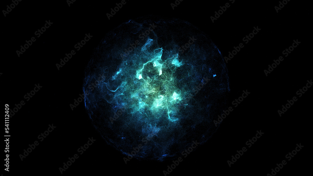 Poster 3d rendering orb particle simulate blue energy plasma form.