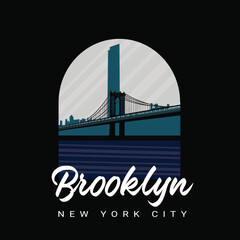 Brooklyn city. İllustration drawing city graphic. New York city.  t-shirt graphics, print, poster, banner, flyer, postcard