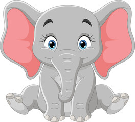 Cartoon happy baby elephant sitting