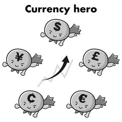 様々な通貨のヒーローキャラクター