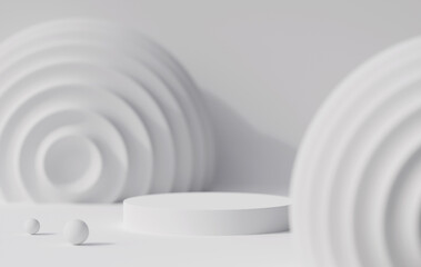 Minimal white circle geometric pedestal podium background, products display 3d rendering