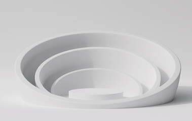 Minimal white circle geometric pedestal podium background, products display 3d rendering