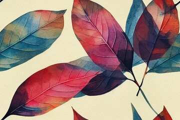 Seamless watercolor leaves trendy chic pattern for surface print. High quality illustration. Luxury sophisticated graphic design. Emotional tender romantic feeling. Paint wash bleeds in paper.