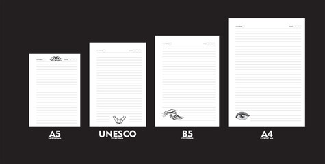 A5, A4, B5 and unesco size notebook design with hand background image forming a sign of love. vector one set