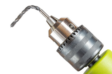 The bent drill bit in hand drilling-machine, close up view