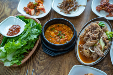 Korean food side dish setting