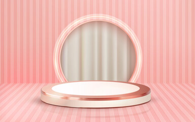 3d rendered luxury white half ball podium showcase vector 3d pink background
