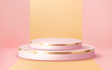 3d rendered luxury rose gold pink pastel two step podium showcase vector 3d pink background