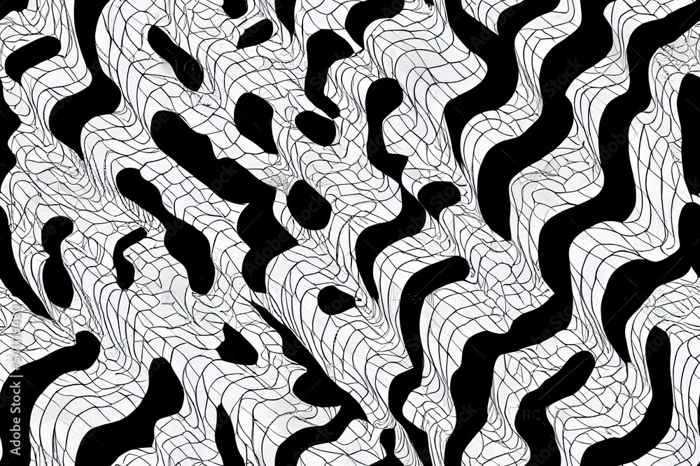Poster 2d illustration seamless pattern. abstract op art texture with bold monochrome wavy stripes. creativ