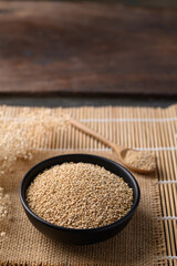 Brown quinoa seed in bowl, Super food