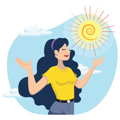Illustration woman happy enjoying a sunny day. Ideal for educational and promotional materials