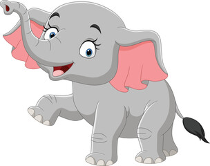 Cartoon happy elephant on white background  - 541116492