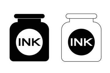 Ink bottle black white flat design icon - vector illustration