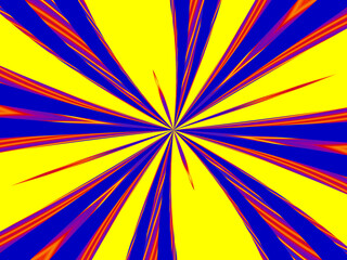 Blue yellow fireworks, ray explosion, mandala, abstract background