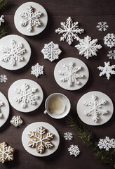 Christmas Tree gingerbread and christmas star cookie with delicate white piped icing, hyper...