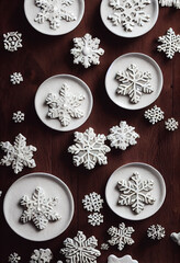 Christmas Tree gingerbread and christmas star cookie with delicate white piped icing, hyper...