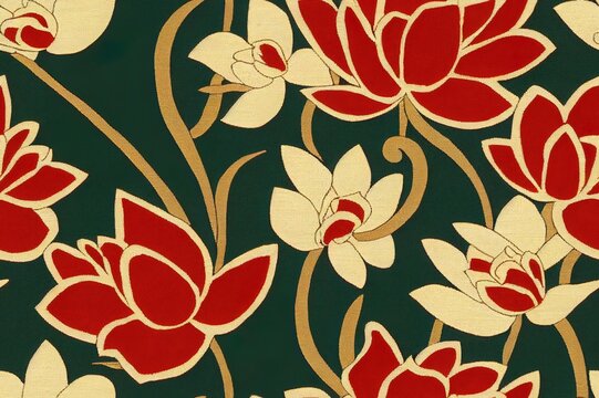 Tulipe suzani seamles pattern traditional carpet in Central Asia, Uzbekistan. Flowers . Fabric. Home decor.