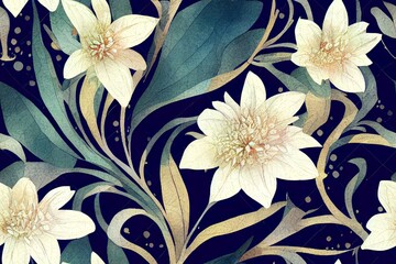 Botanical Flower Pattern, Seamless Digital Design,Watercolor Textile Allover Abstract Design.With Background