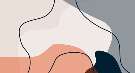 Fashion Stylish Templates with Organic Abstract Shapes and Line in Nude Pastel Colors Minimalist Background with Copy Space for Text or Message