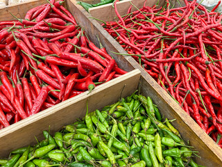 fresh and spicy red Cayenne pepper. cayenne pepper one of indonesian chili often used in asian food