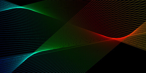 Futuristic black background with wave lines colorful design