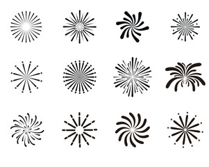 Set of fireworks icons. Happy new year fireworks. Vector illustration.
