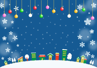 Fototapeta na wymiar クリスマス背景素材　キラキラ綺麗な街並み　ブルー
