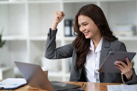 Happy Friendly Diverse Professionals, Teacher And Student Giving High Five Standing In Office Celebrating Success, Good Cooperation Result, Partnership Teamwork And Team Motivation In Office Work.