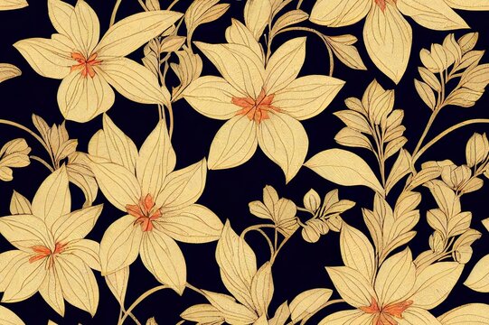 Floral seamless pattern. Indian decorative wallpaper. Design for textile, wallpaper, web, print, paper, backdrop, background. Batik indonesia, curly branches flowers