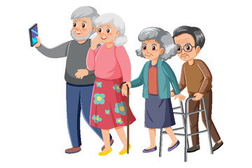 Elderly people group on white background