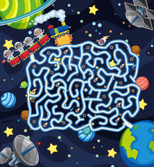 Maze game template in space theme for kids