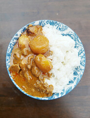 Chicken and Potato Spicy Curry Rice. Thai Style Curry.