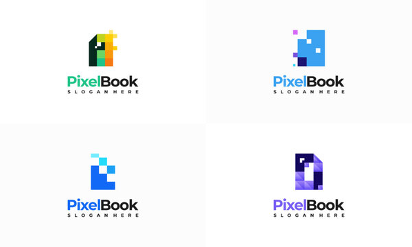 Set of Online Education Logo template, pixel book education logo template designs vector illustration
