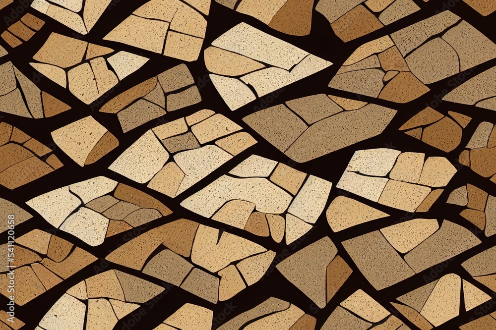Poster textures of stone floor and wall for game background. 2d illustration cartoon seamless patterns of t