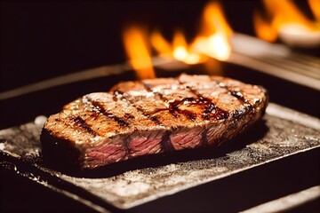 Grilled Steak, perfect meat on grill, delicious beef
